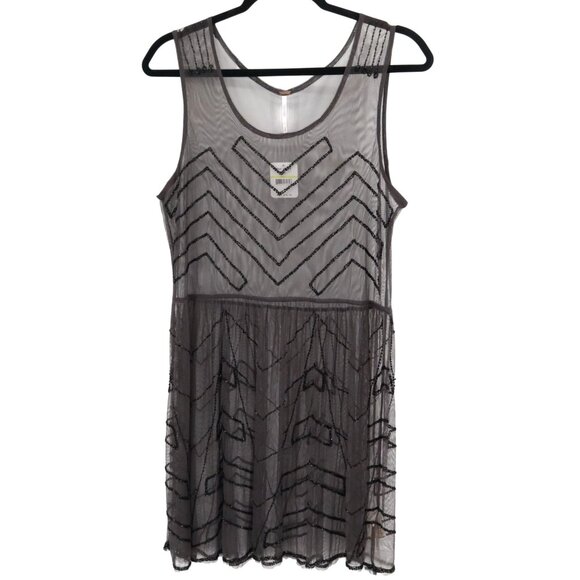 Free People Beaded Sheer Mesh Dress Womens M Black Glam Edgy Dramatic Gatsby NWT - Picture 1 of 16